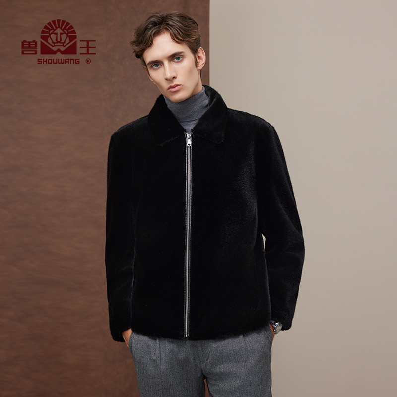 兽王金貂绒外套男秋冬新款翻领环保毛休闲外套皮草大衣爸爸装