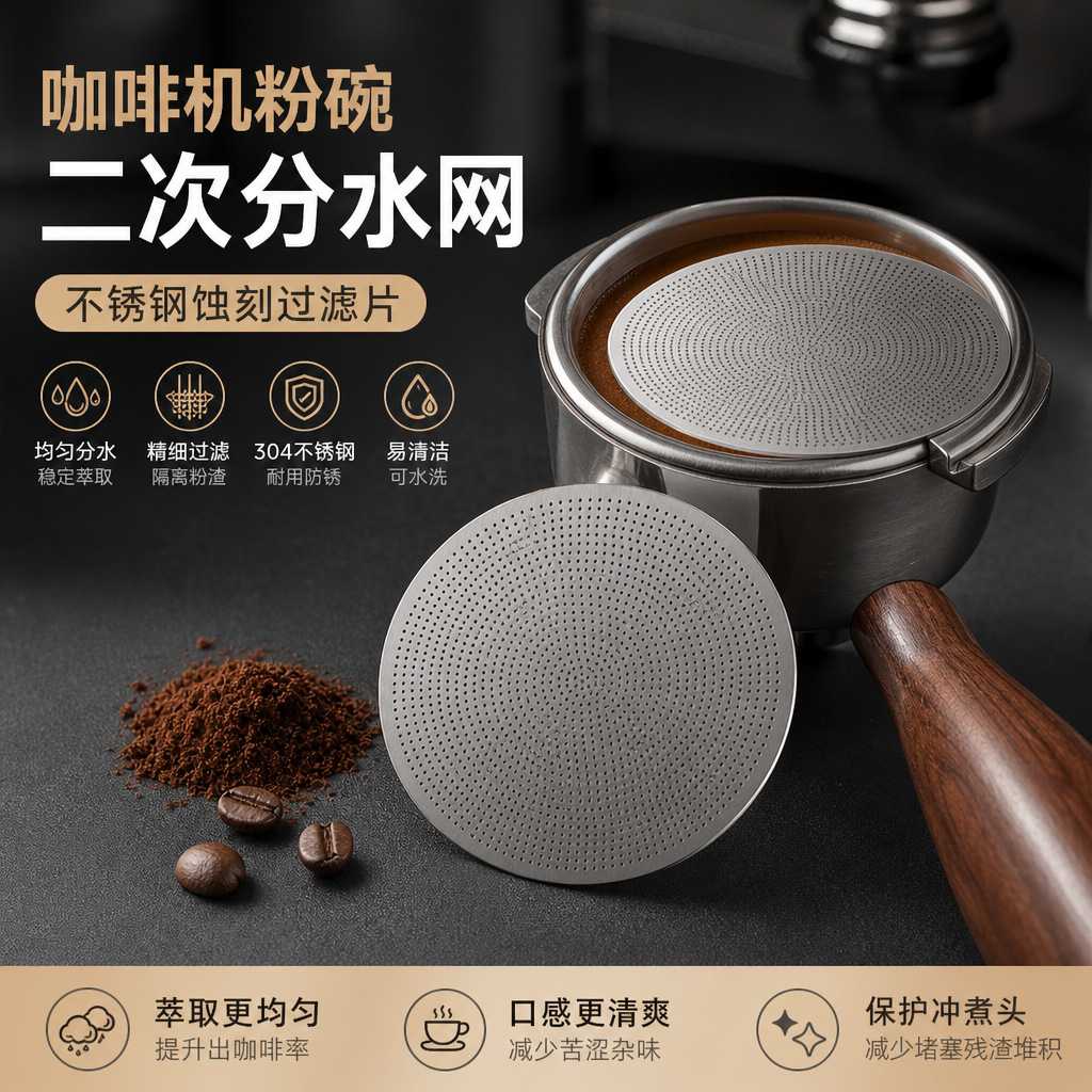 不锈钢烧结咖啡滤片58粉碗二次分水网食品级咖啡机滤网咖啡烧结