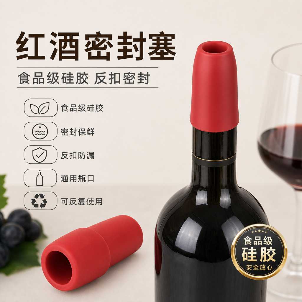 硅胶红酒瓶塞香槟洋酒酒瓶密封盖子家用防漏酒塞通用白酒啤酒酒