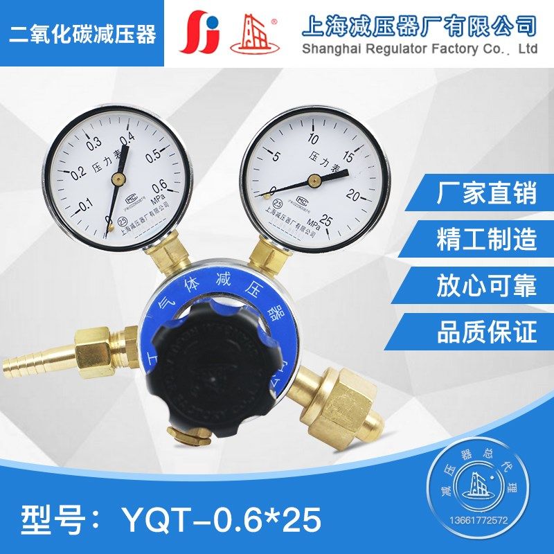 YQT-6 0.6*25MPA二氧化碳减压器双表头调压阀 上海减压器厂压力表
