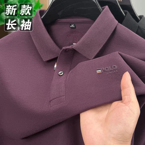 100%精梳男士长袖新款潮流百搭翻领长袖POLO衫商务休闲男T恤A213