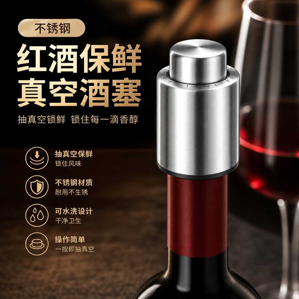 红酒塞子一泵二塞葡萄酒红酒塞密封保鲜塞抽气瓶塞抽真空酒塞套