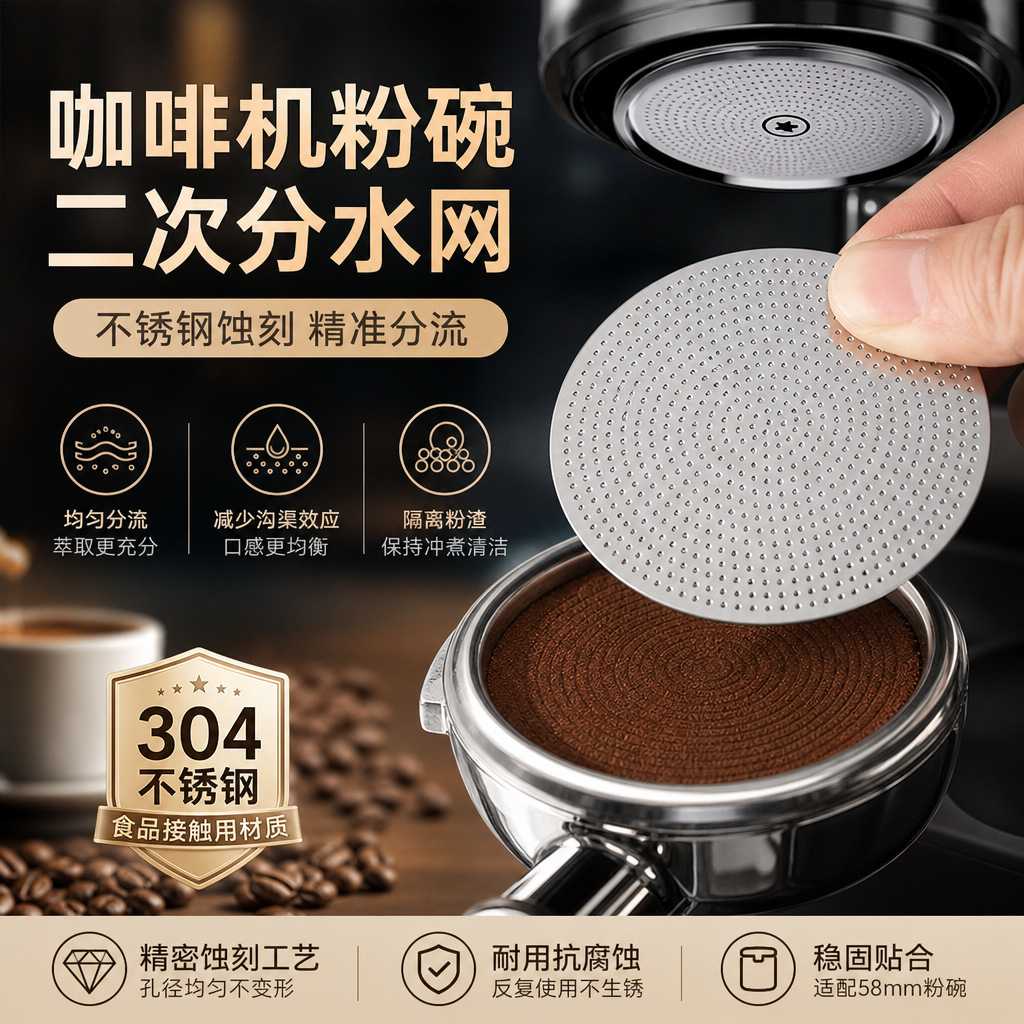 可磁吸咖啡分水网304不锈钢二次分水网片金属过滤网均匀萃取滤片