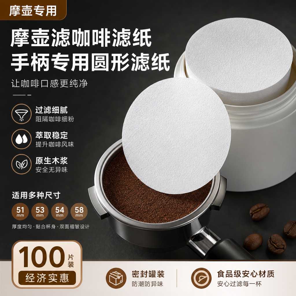 咖啡机手柄摩卡壶专用圆形粉碗滤纸盒咖啡滤片51mm58mm3号6号萃