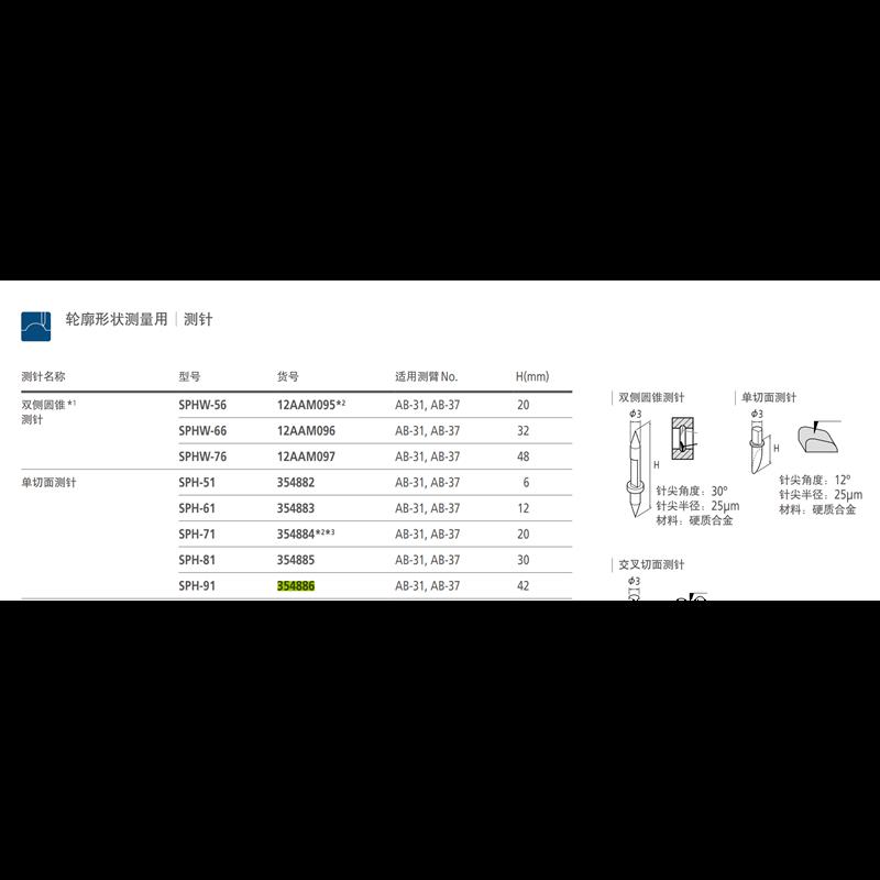 原装三丰354886 轮廓仪测针 单切面测针