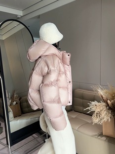 短款撞色拼接连帽羽绒服女2025冬季新款90白鸭绒加厚保暖外套