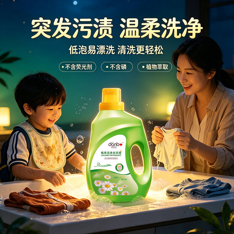 丹儿宝婴儿洗衣液植物萃取低泡易漂洗不含荧光剂温和清洁宝宝衣物
