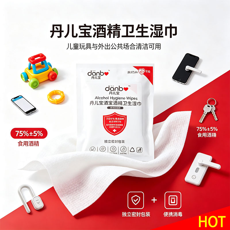 丹儿宝酒精卫生湿巾75%酒精儿童玩具外出清洁消毒湿巾独立包装