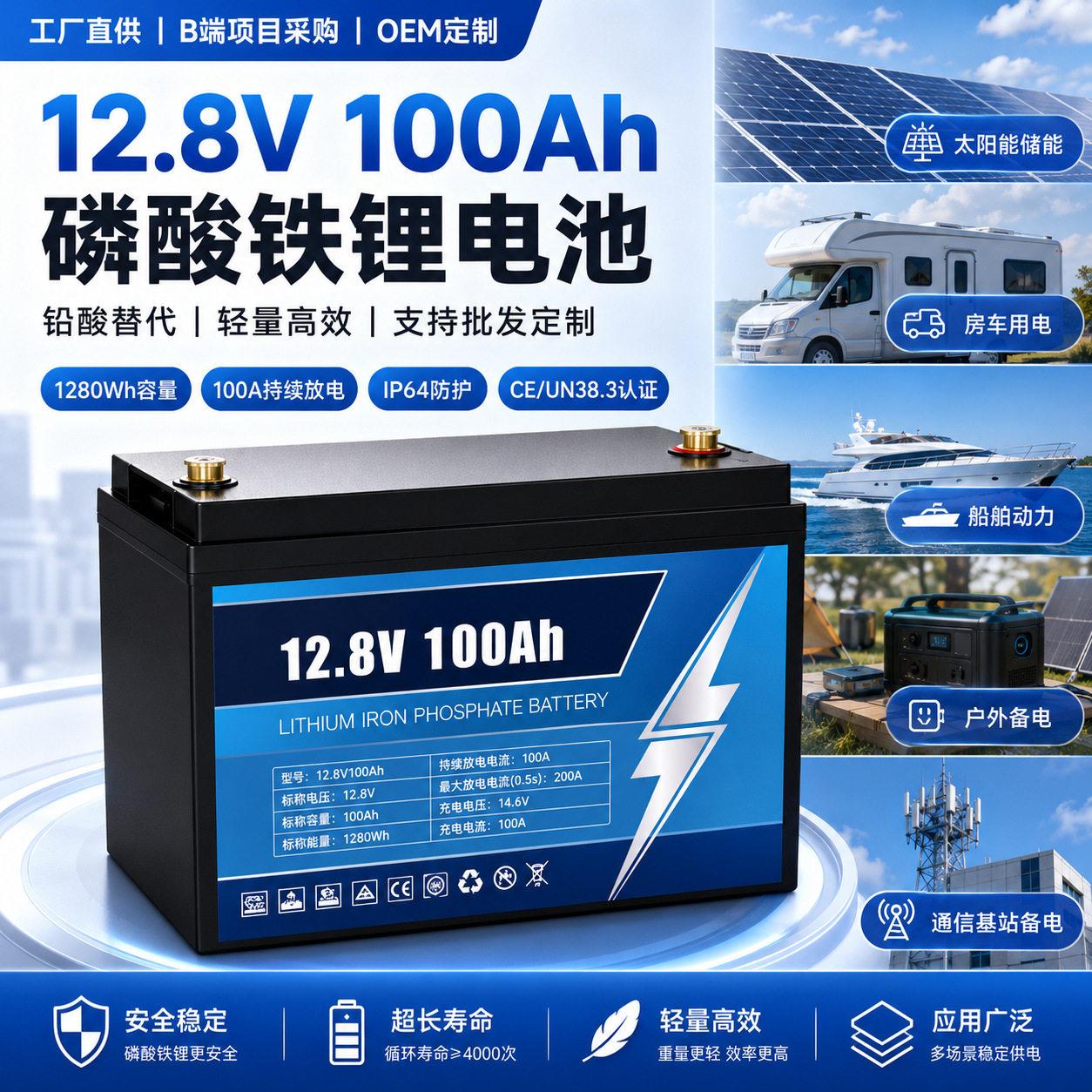 12V24V锂电池定制100Ah200Ah磷酸铁锂储能系统锂电替铅酸电池