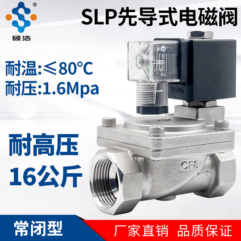 SLP-16P电磁阀220v24v不锈钢耐高压先导式水阀进水消防气阀DN1520