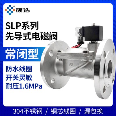 先导式SLP法兰电磁阀220v24v不锈钢耐高压消防水阀进水气阀DN4050