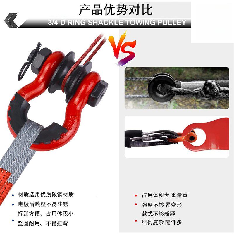 绞盘卸扣滑轮 动滑轮 夹板滑轮改装救援推车绳绞盘绳拖车钩毒蜘蛛