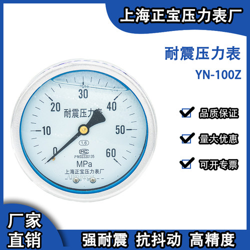 YN100Z轴向不带边充油防抖耐震压力表真空表工程测液气油上海正宝