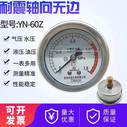 耐震压力表YN-60Z不带边不锈钢抗振表25MPA1.6/40MPA60MPA2.5MPA