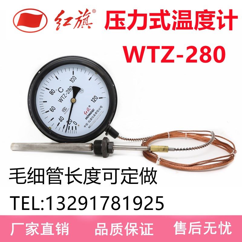 红旗仪表压力式温度计WTZ280高精度水温表油温表工业温度表测温仪