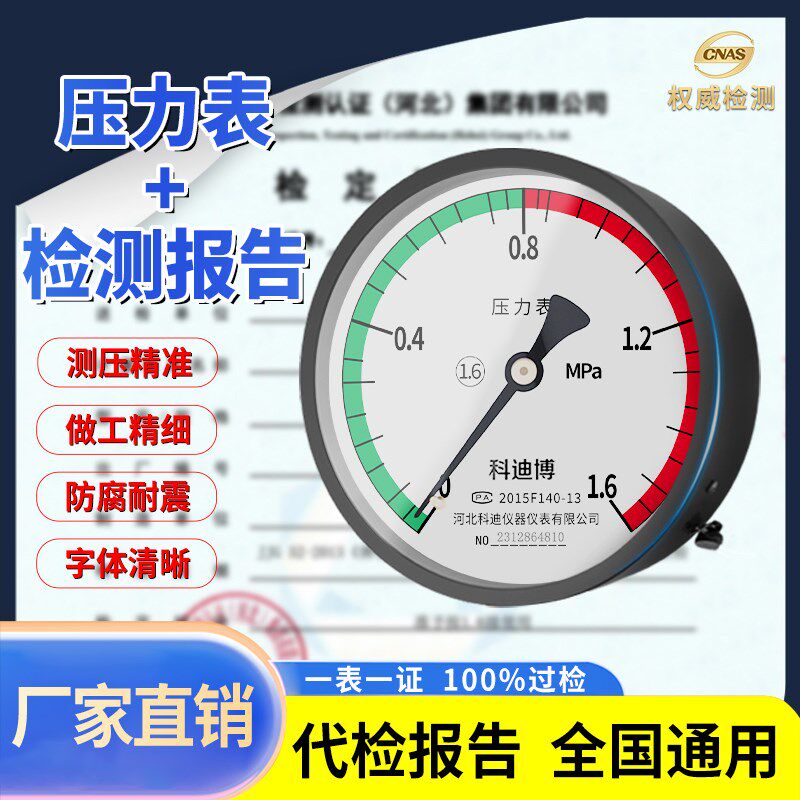 压力表检测报告高精度储气罐气压表纵向空调水压表油压表测试仪