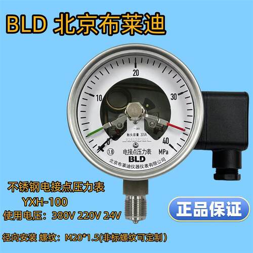北京布莱迪耐震电接点压力表YXCN-100电压380V 24V螺纹M20*1.5