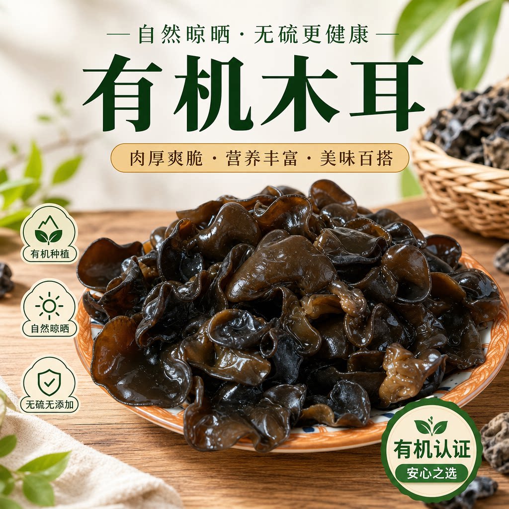 长白山有机黑木耳干货东北特产朵大肉厚无根2026新货500g家庭装