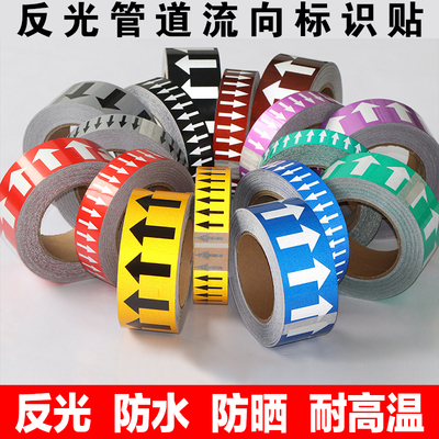 管道色环标识气体自来水进水回水污蒸汽消防专用箭头流向色标胶带