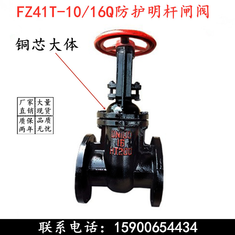 上海沪工阀门 FZ41T-16Q防护明杆闸阀铸铁铜杆铜芯排污阀DN80 100