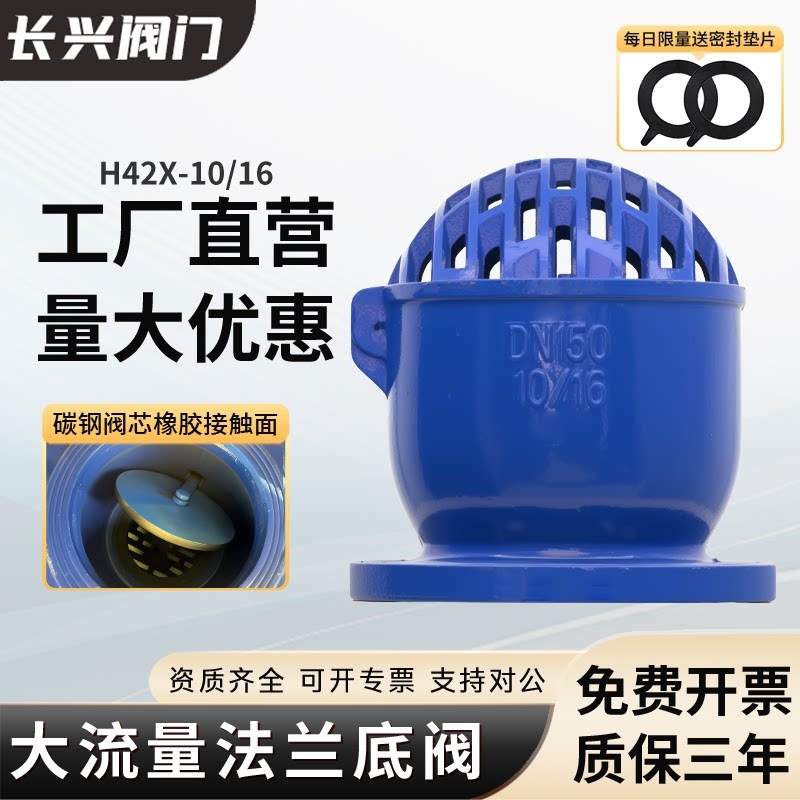 H42X-10/16法兰底阀止回阀水泵底部抽水铸铁碳钢逆止阀吸水止逆阀