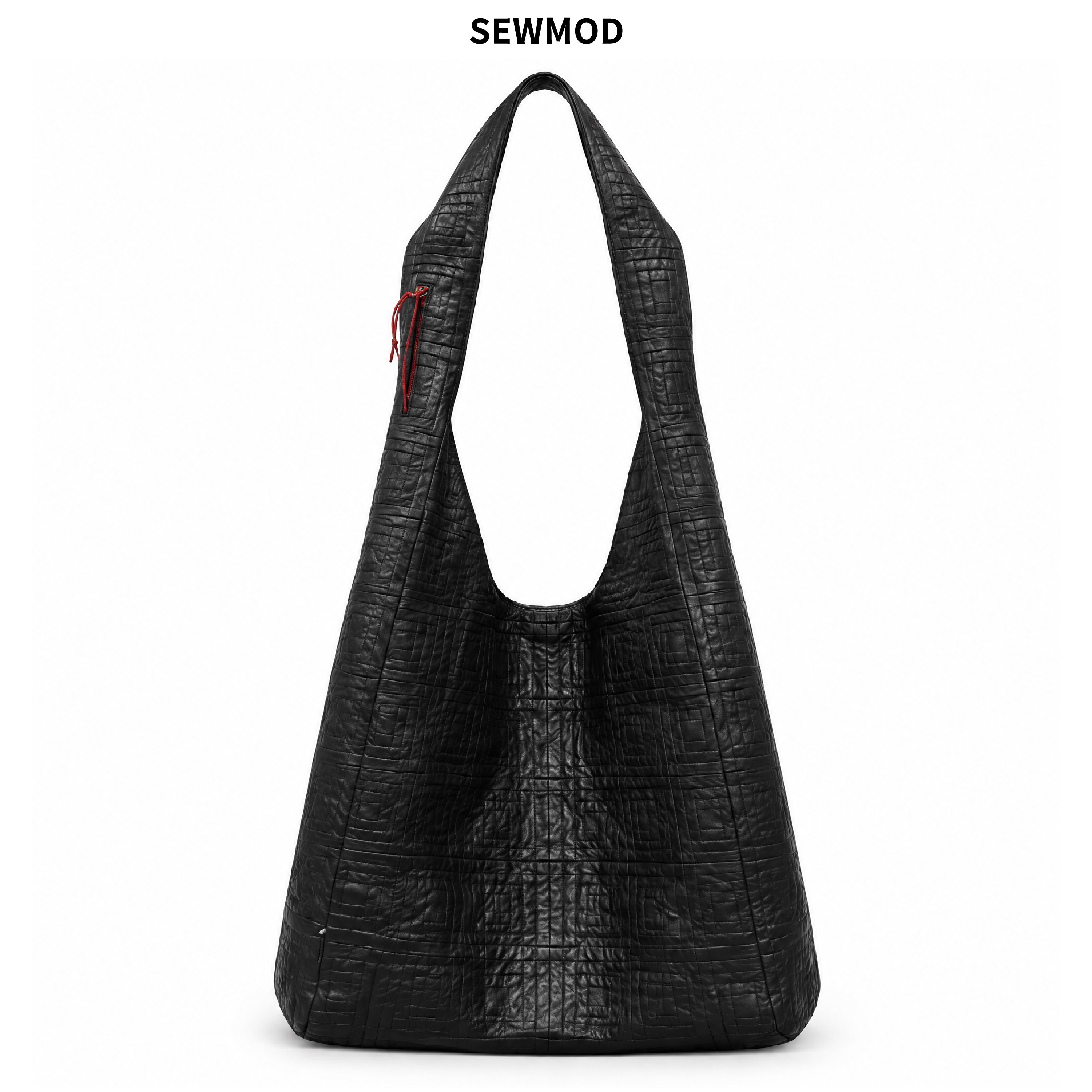 SEWMOD/绣墨黑色手工缝制拼接褶皱羊皮挎包 软面单肩包通勤女包