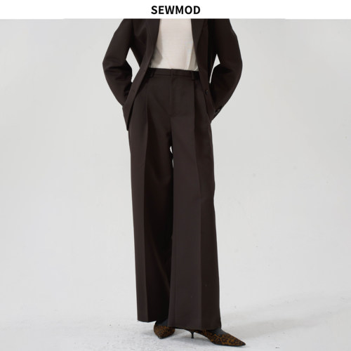 SEWMOD/绣墨25FW100羊毛咖啡色长裤 WK-324