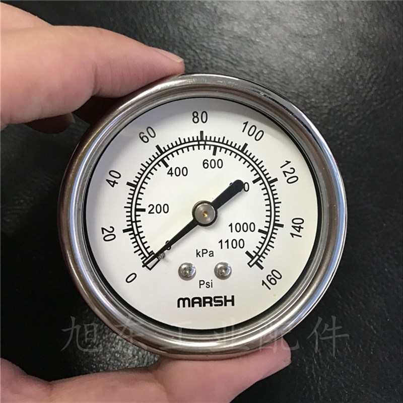 美国MARSH压力表双刻度轴向面板安装不锈钢2.5英寸160PSI