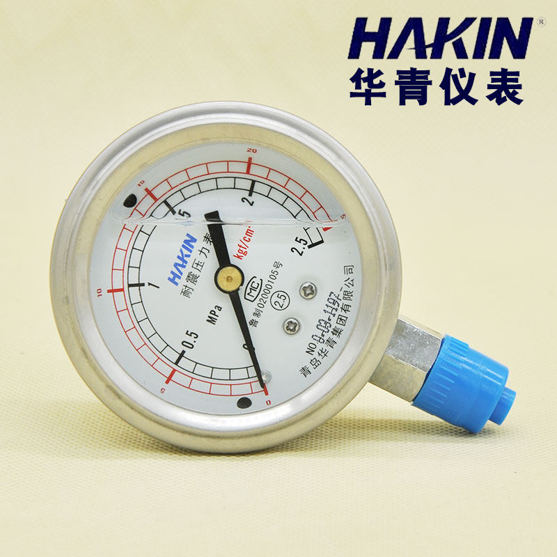 青岛华青耐震压力表YTN-60气压表水压表1.6/40mpa高压抗震油压表