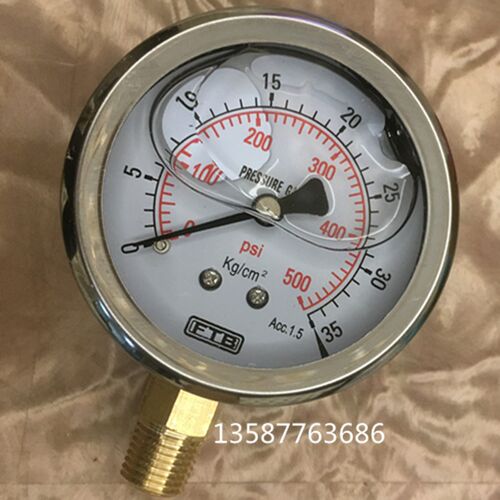 FTB台湾直立式充油防震压力表0-35kg/cm注液压力表0-500psi压力计