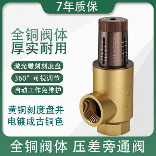 包邮厚实全铜阀体DN20DN25DN32可视调节压差旁通阀激雕刻刻度盘