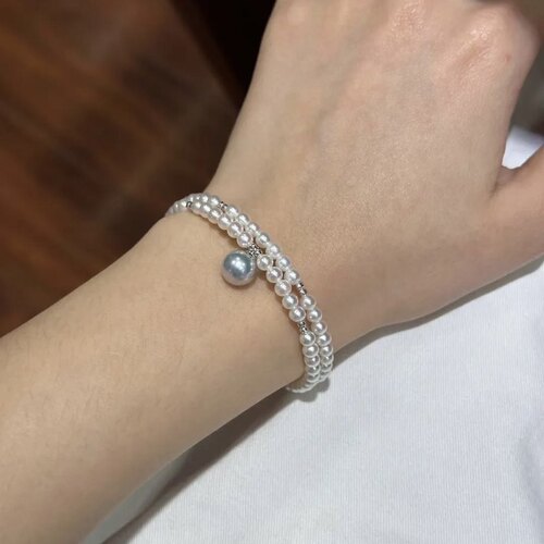 18k金海水真多麻淡水akoya珍珠极光手镯女款轻奢小众设计感高级感