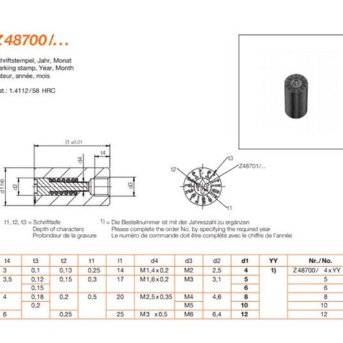供应HASCO日期章Z48705/4 日期码Z48705/5 模具日期章Z48705/6
