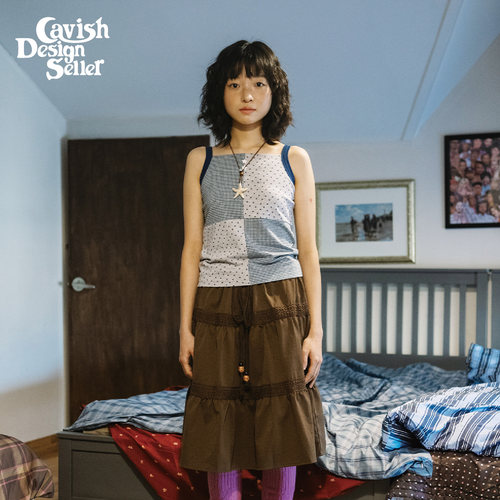 CAVISH 2026年夏季潮流款拼接复古风背心甜美混搭拼布无袖上衣女