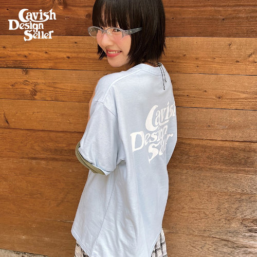 CAVISH26夏新品字母印花短袖T恤女韩系ins风宽松落肩情侣款上衣