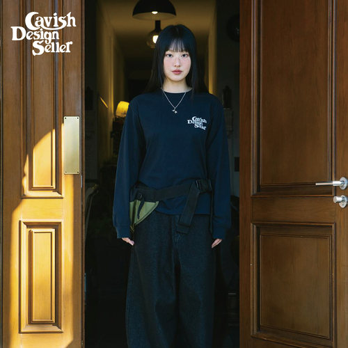 CAVISH星星基础长袖T恤韩系简约小标印花宽松百搭圆领打底上衣女