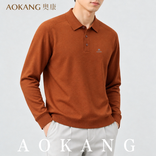 AOKANG奥康秋季男士时尚翻领POLO衫长袖商务休闲百搭简约针织衫