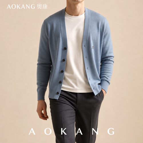AOKANG奥康秋季老钱风针织开衫慵懒宽松百搭男士潮流休闲外套