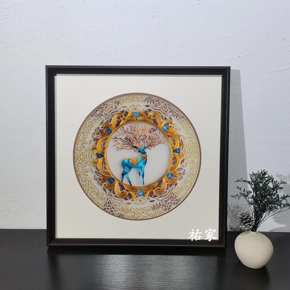 苏绣挂画透明丝布新中式餐厅客厅小幅刺绣装饰画
