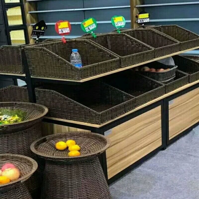 货架梯形框篮蔬菜超市堆头美陈收纳筐篮水果陈列篮斜口藤编筐