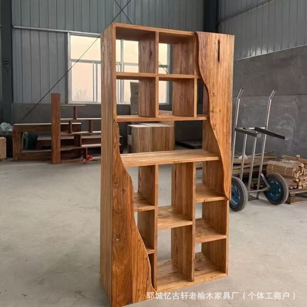 老榆木中式博古架实木书架茶室茶具多宝阁民宿展示柜收纳陈列架家