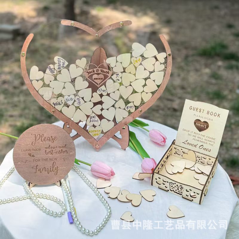 木质婚礼签到留言报爱心木板片签字版摆件桌面布置婚庆装饰签到台