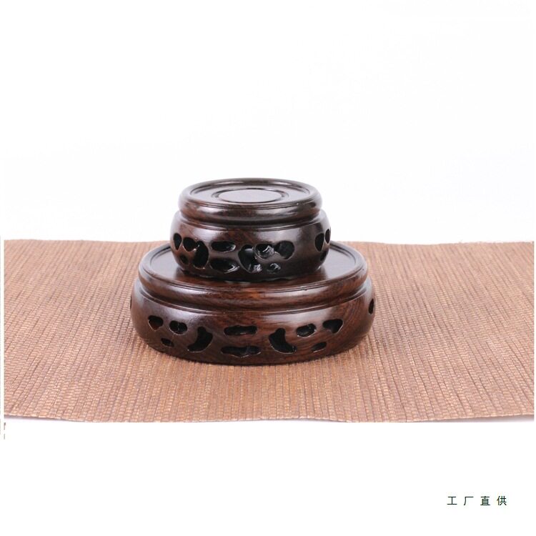 木雕实木小圆形底座黑檀木整料镂空玉器紫砂壶杯摆件瓷器核桃底座