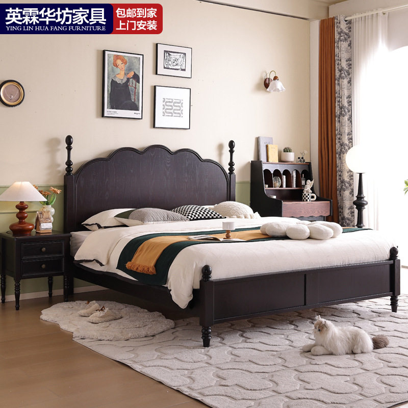 法式中古风白蜡木床全实木主卧黑电线扎带/束线带