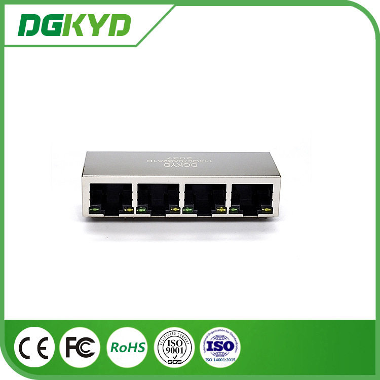 RJ45网络网口连接器1X4千兆集成变压器带灯无弹片厂家直供