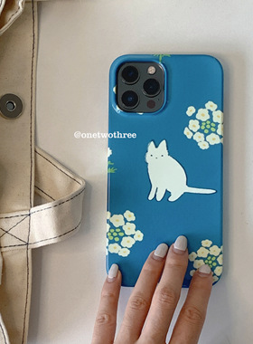OneTwoThree韩国ins风蓝色小猫iPhone14PROMX菲林硬壳13/12全包XR