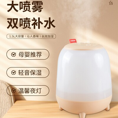 夜灯加湿器充电款双喷头大容量迷你桌面加湿器直供静音空气加湿器