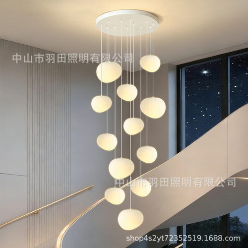 奶油风简约楼梯吊灯创意长线别墅客厅楼梯间挑空loft复式楼大吊灯