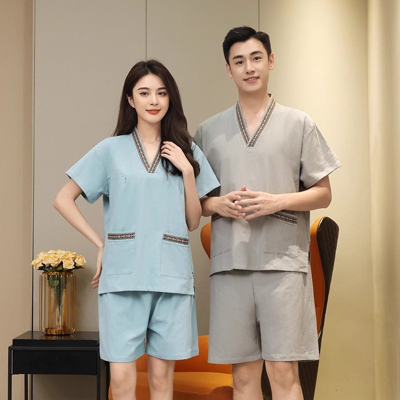 纯色汗蒸服2025新款纯棉楠桑拿服洗浴中心洗浴服浴服情侣款加大码