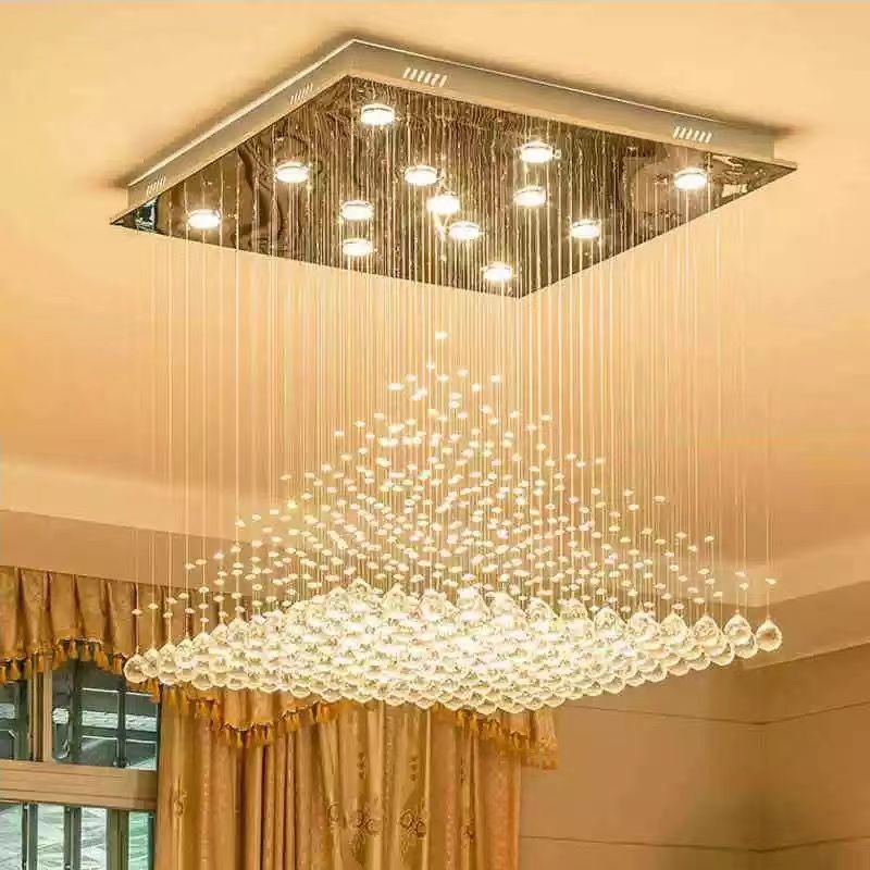 轻奢水晶吊灯简约高级感客厅大厅led餐厅灯方形灯不锈钢吸顶灯